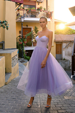 Party Dress Tea Length Sweetheart Neckline Tulle Skirt