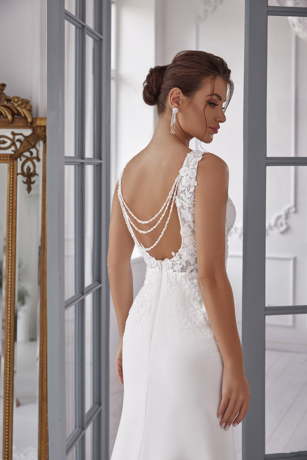Sheath Wedding Dress with Floral Lace Appliqué Bodice