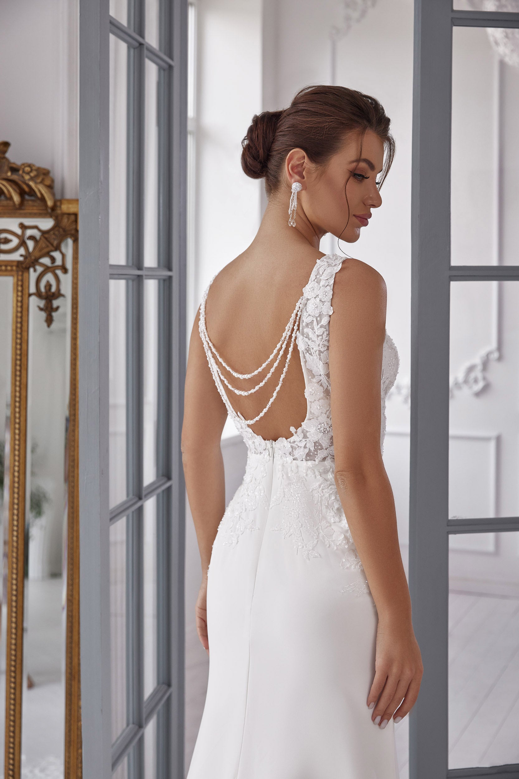 Sheath Wedding Dress with Floral Lace Appliqué Bodice