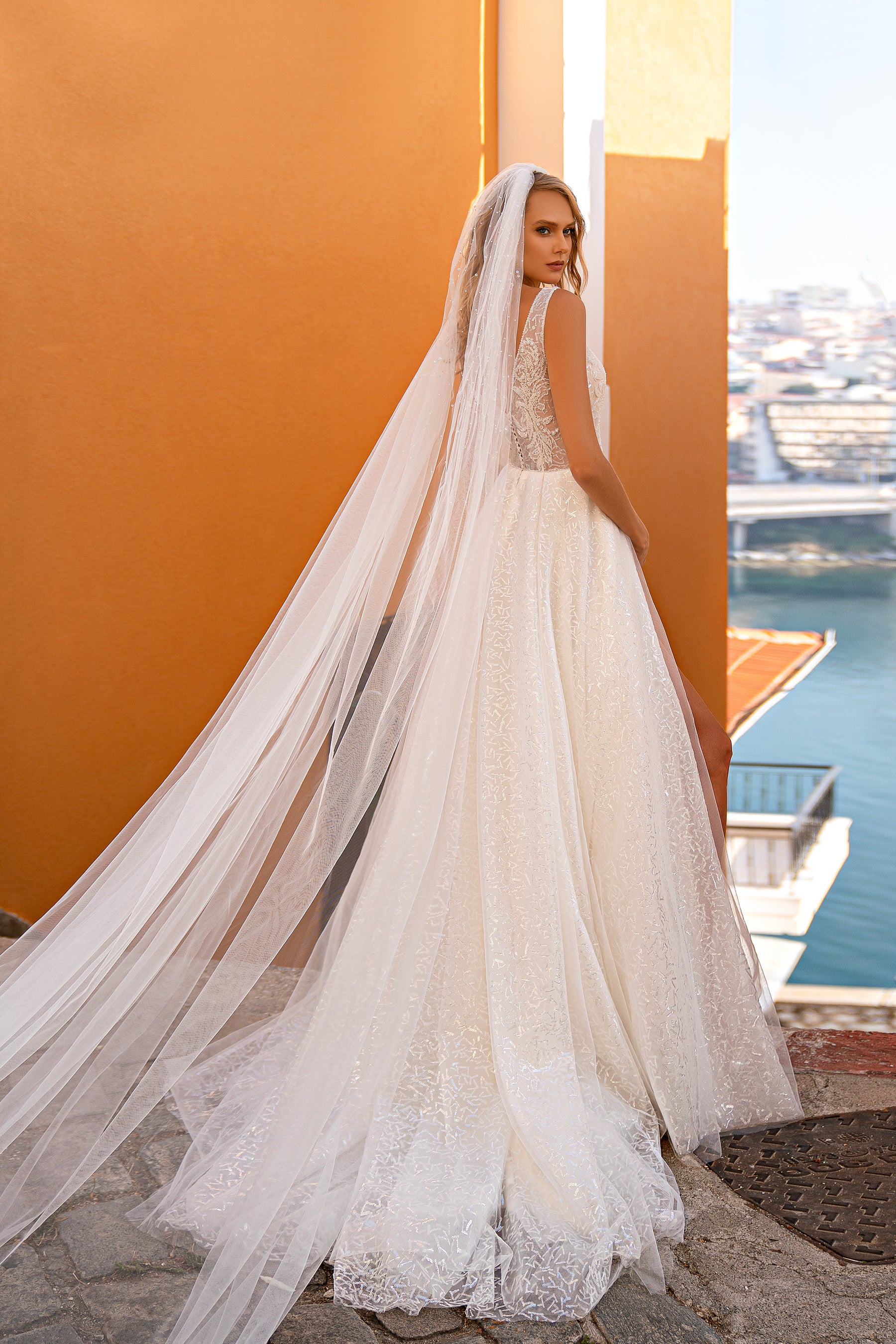 Gorgeous A-Line Wedding Dress with Embroidered Guipure, Sequins, Beaded Appliqués, and V-Neck for the Bride Who Wants to Shine