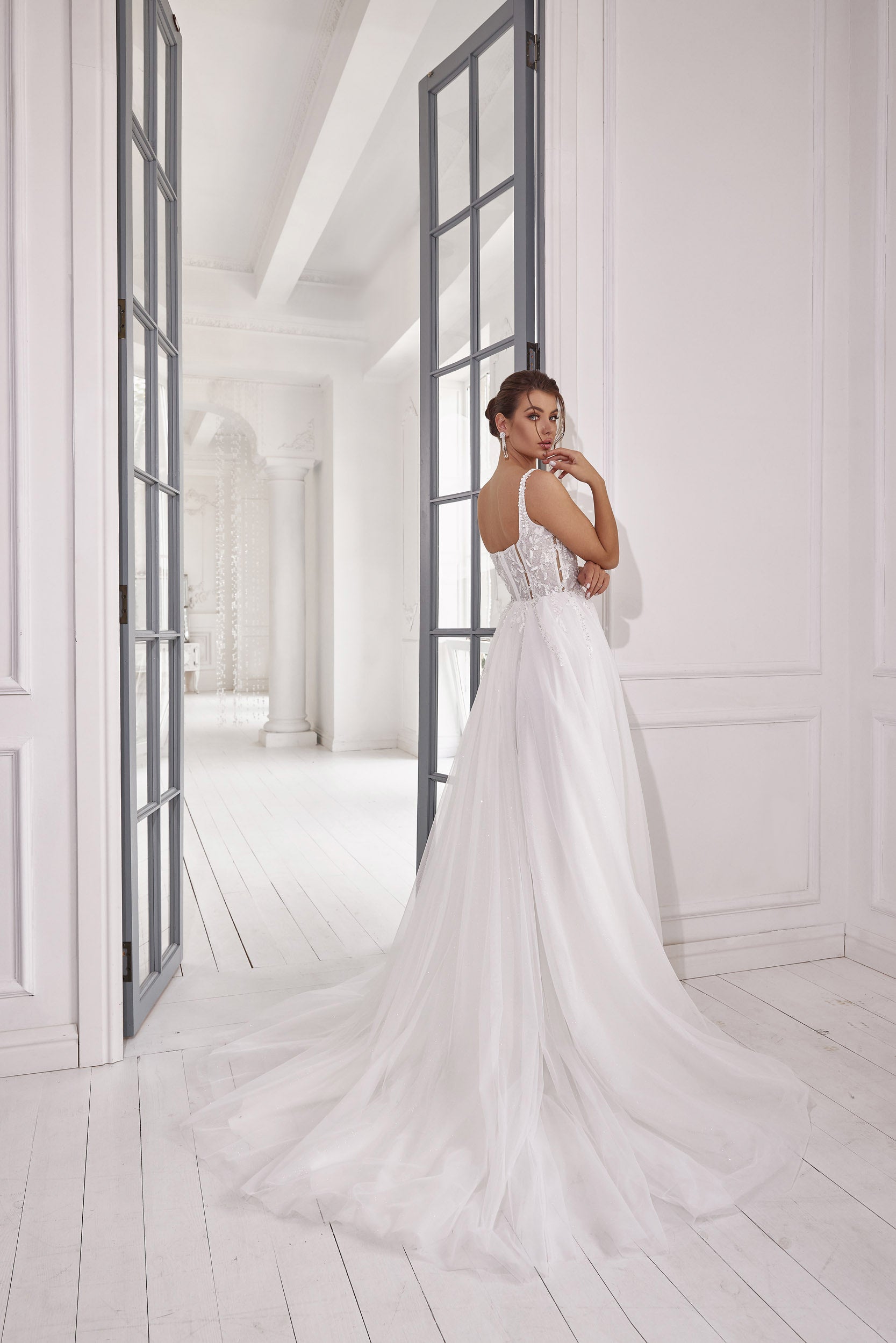 A-Line Wedding Dress with Beaded Corset and High Slit