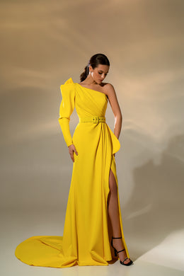 Women's Elegant Minimalist Evening Dress in Soft Stretch Crepe with Asymmetrical Corset and Wrap Skirt