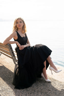 Women's Pink Party and Black Tulle Evening Dress