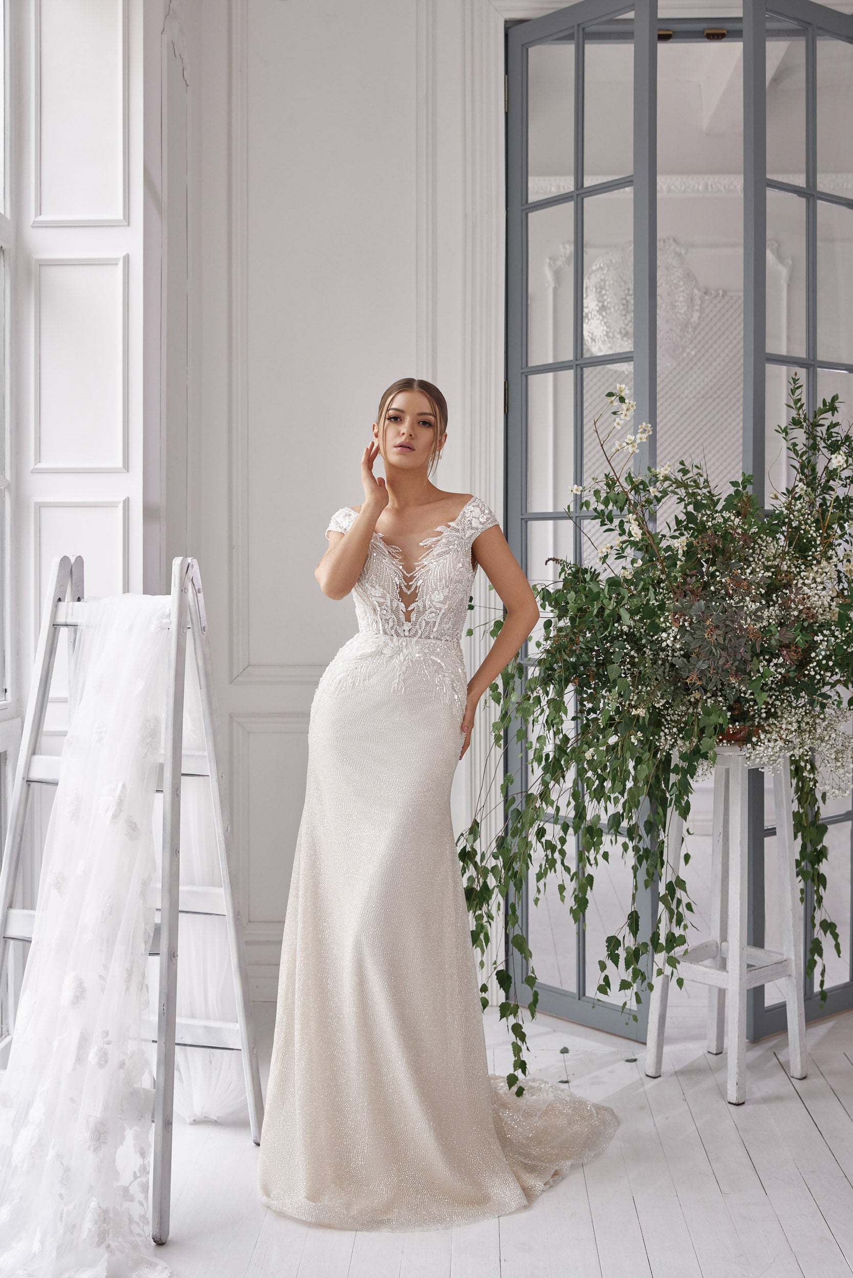 Sheath Wedding Dress with Detachable Bolero and Overskirt