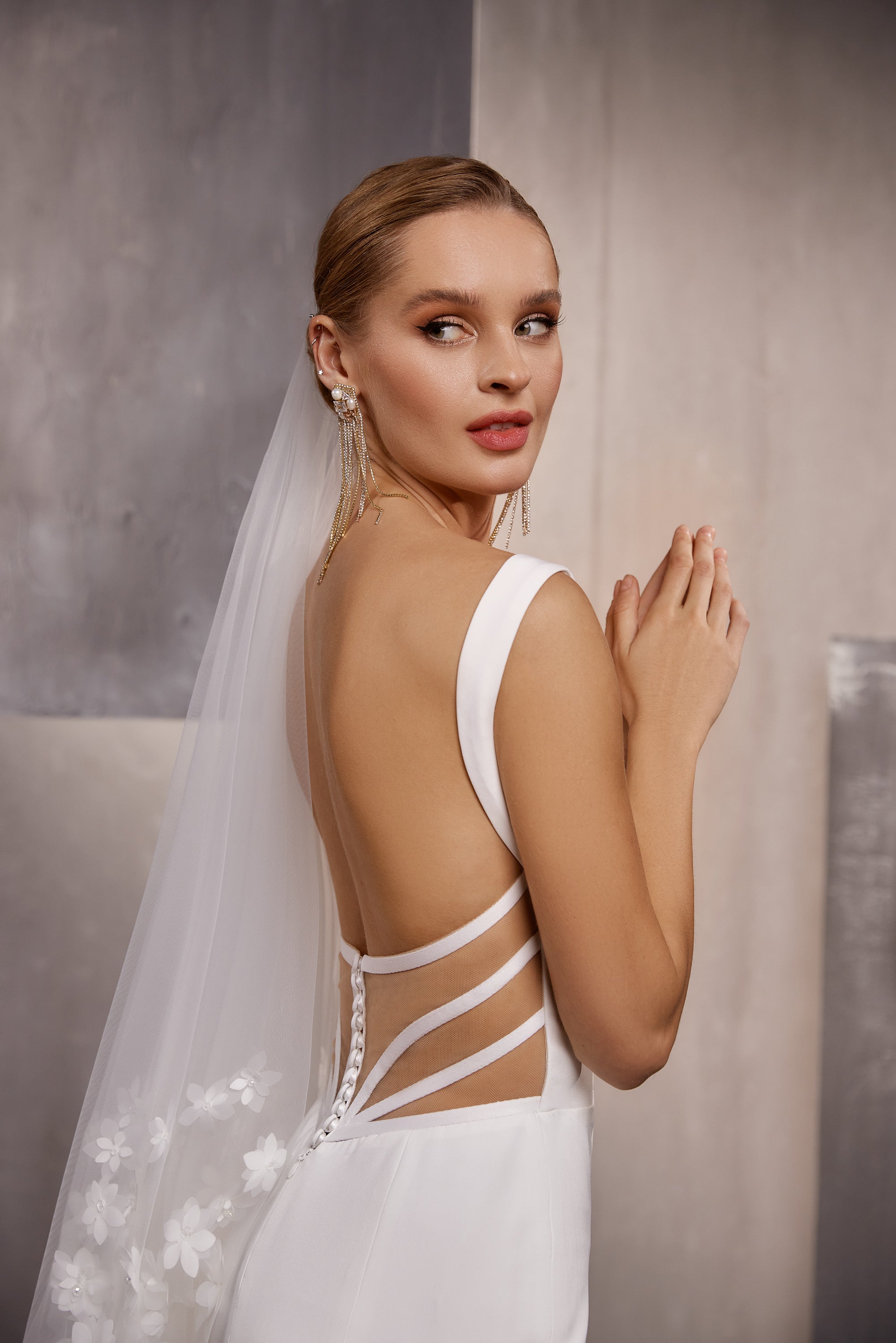 Crepe Mermaid Wedding Dress with Open Back