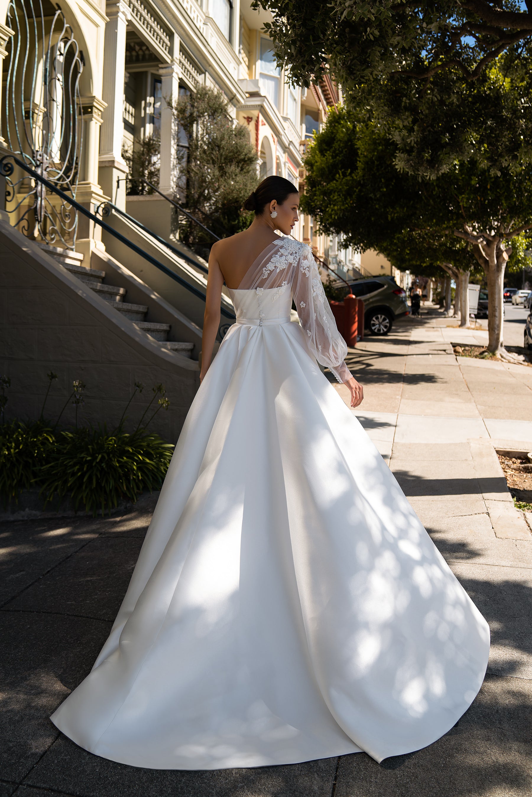 Mikado A-Line Wedding Dress with Detachable Lace Sleeve