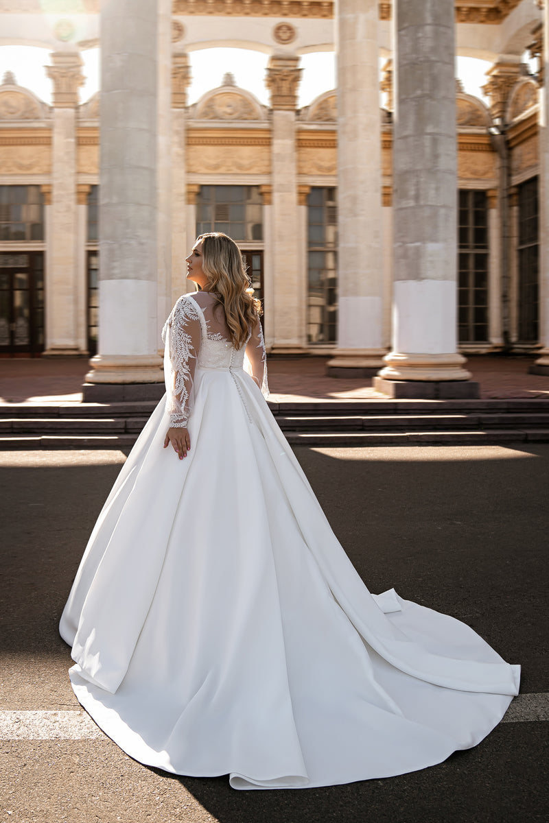 Mikado Ball Gown Wedding Dress with Detachable Lace Bolero and Pockets