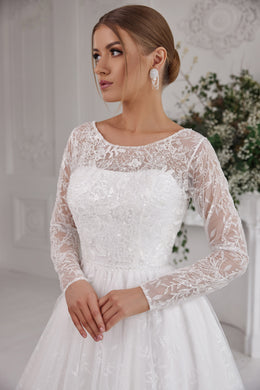 A-Line Wedding Dress with Illusion Lace Long Sleeves