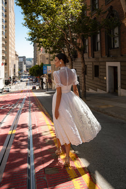Tea Length A-Line Wedding Dress with Detachable Bolero
