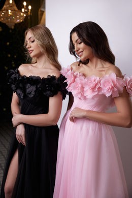 3D Flowers Decorated Party Dress with Slit Skirt