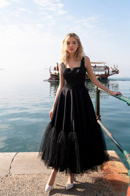 Women's Pink Party and Black Tulle Evening Dress