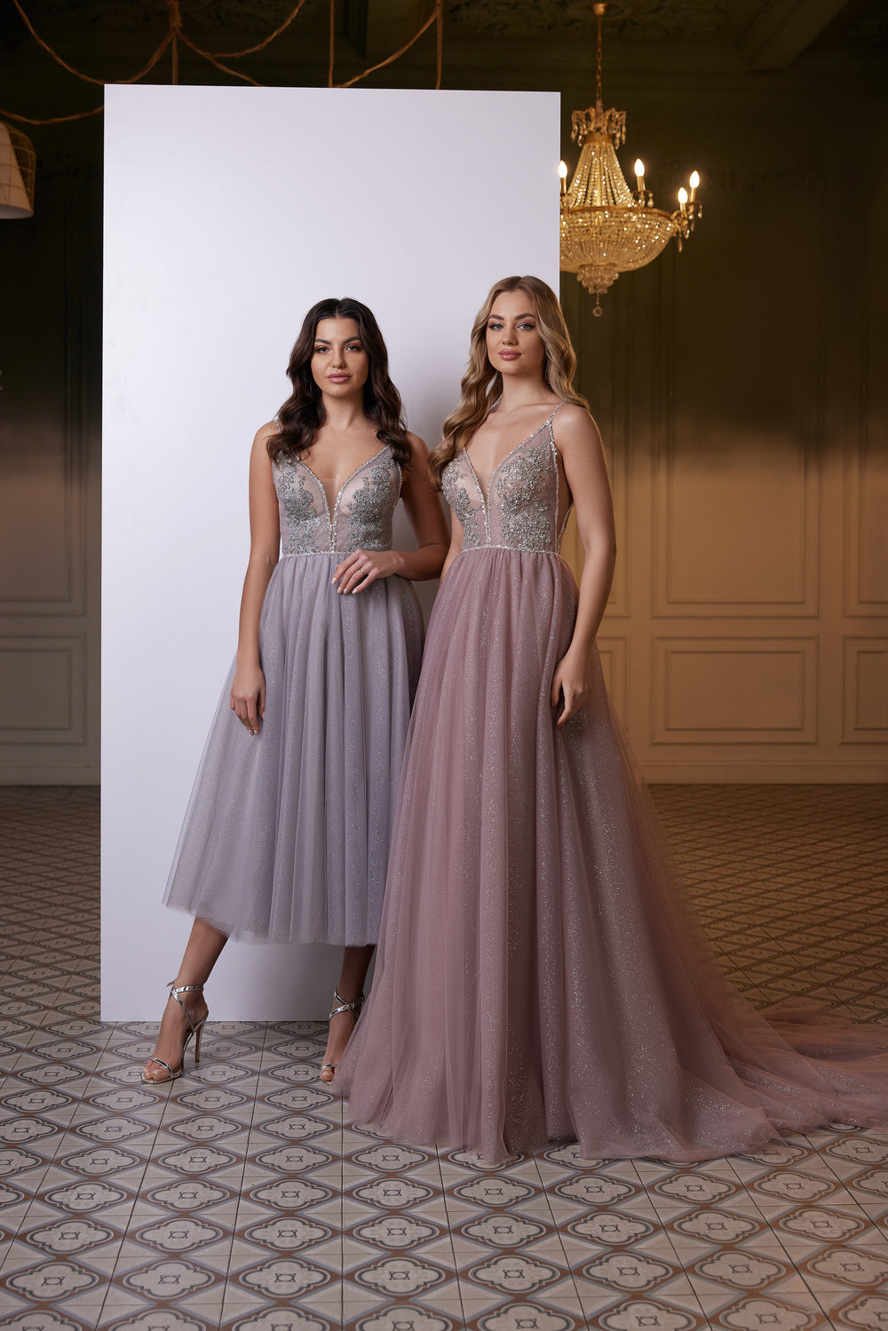 Women's Party Dress V-Back Spaghetti Straps V-Neck Tulle Dress