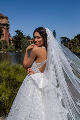 Elegant Tulle Veil "Bundle" with Lace and Sequins - 2.6x3m - Loops for Easy Attachment