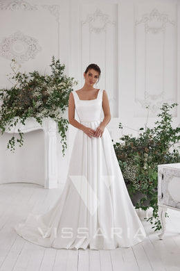 Mikado A-Line Wedding Dress with Beaded Square Neckline