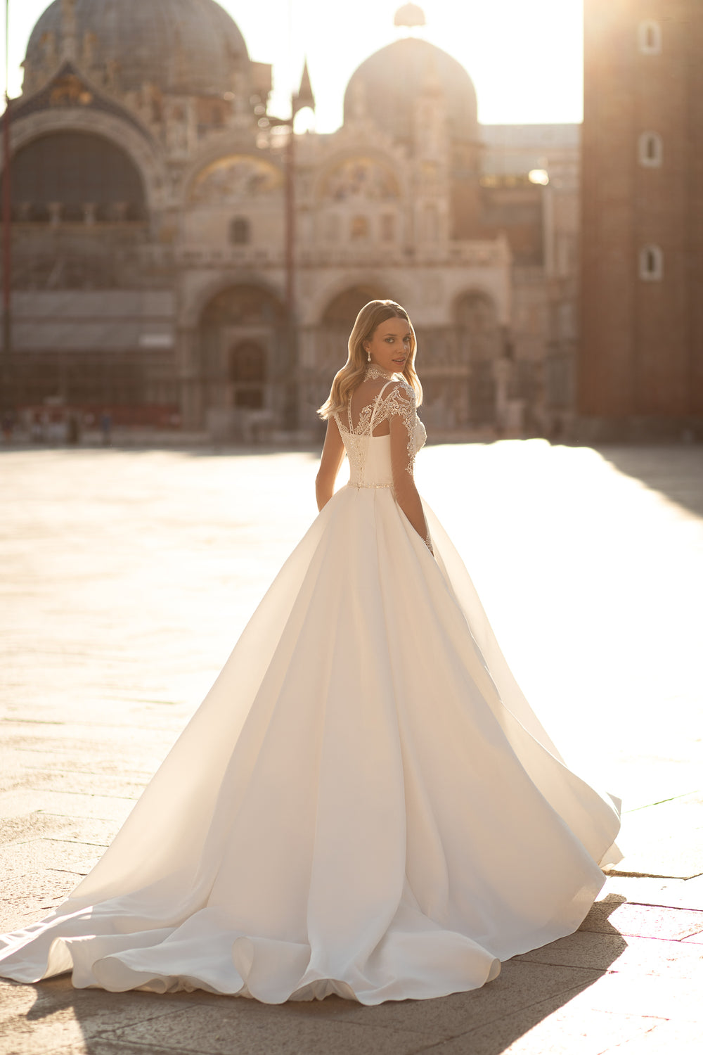 Elegant A-Line Bridal Gown with Straps, Detachable Decorated Cape and Court Train