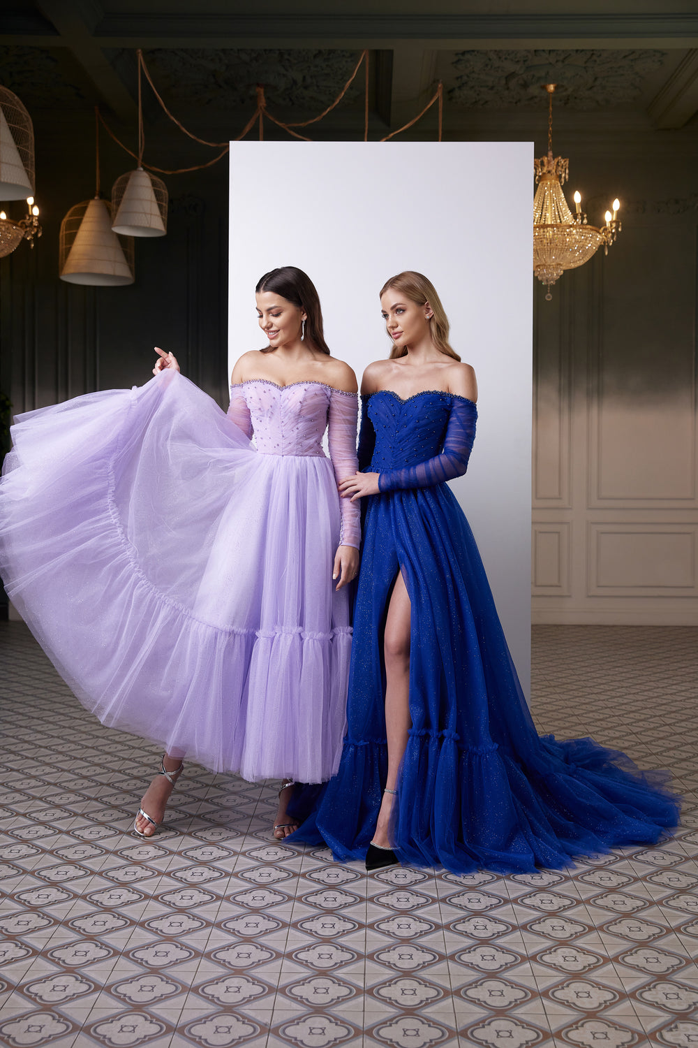 Pearl-Embellished Glitter Fabric Special Occasion Dress with Lacing Back