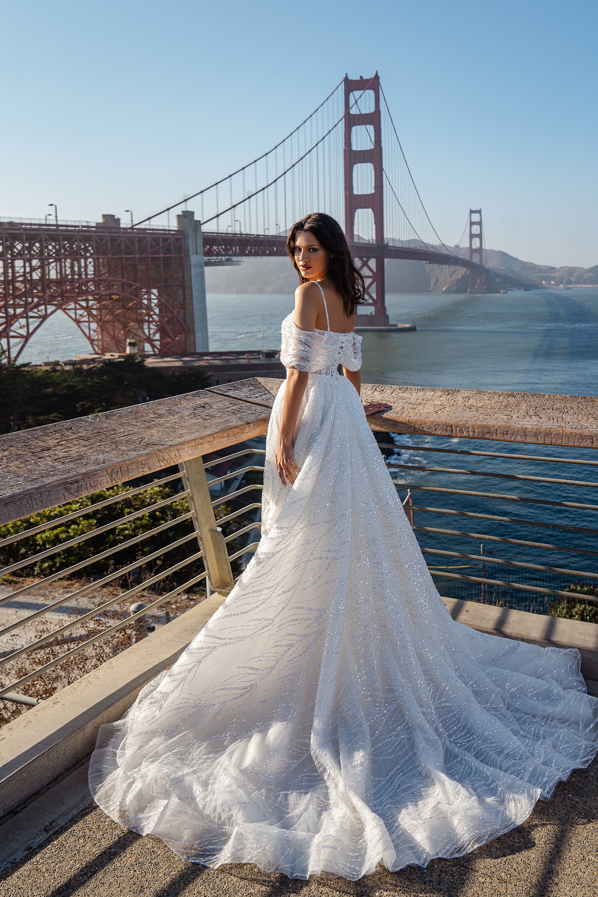 Sheath Wedding Dress with Off-the-Shoulder Draped Bodice