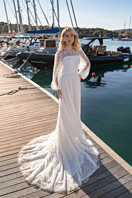 A-Line Wedding Dress with High Neck Embroidery