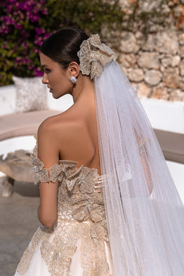 Ball Gown Wedding Dress with Gold Floral Appliqués