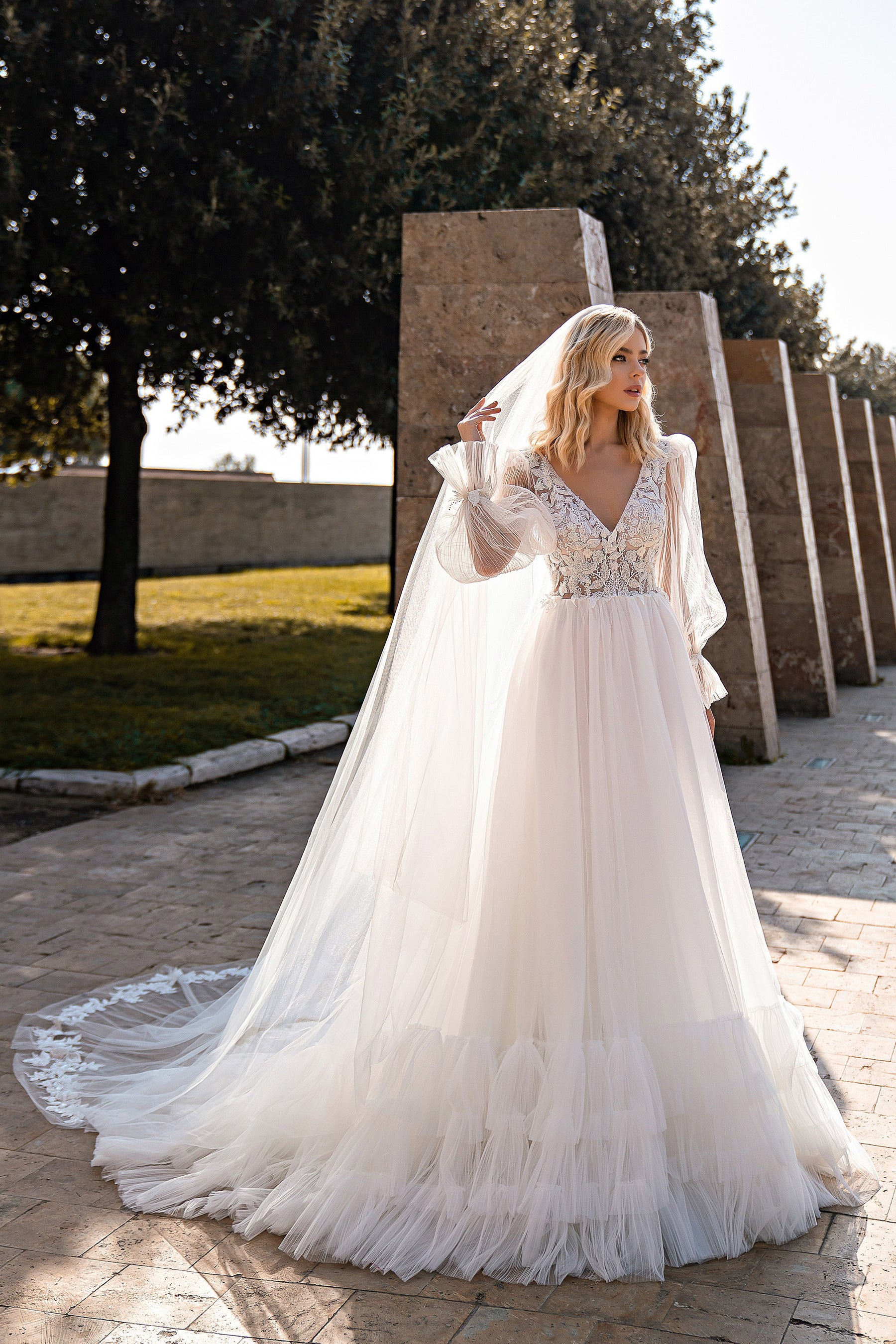 A-Line Wedding Dress with Bishop Sleeves