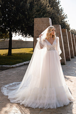 A-Line Wedding Dress with Bishop Sleeves