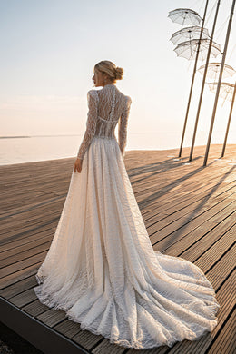 A-Line Wedding Dress with Beaded High Neck Bodice