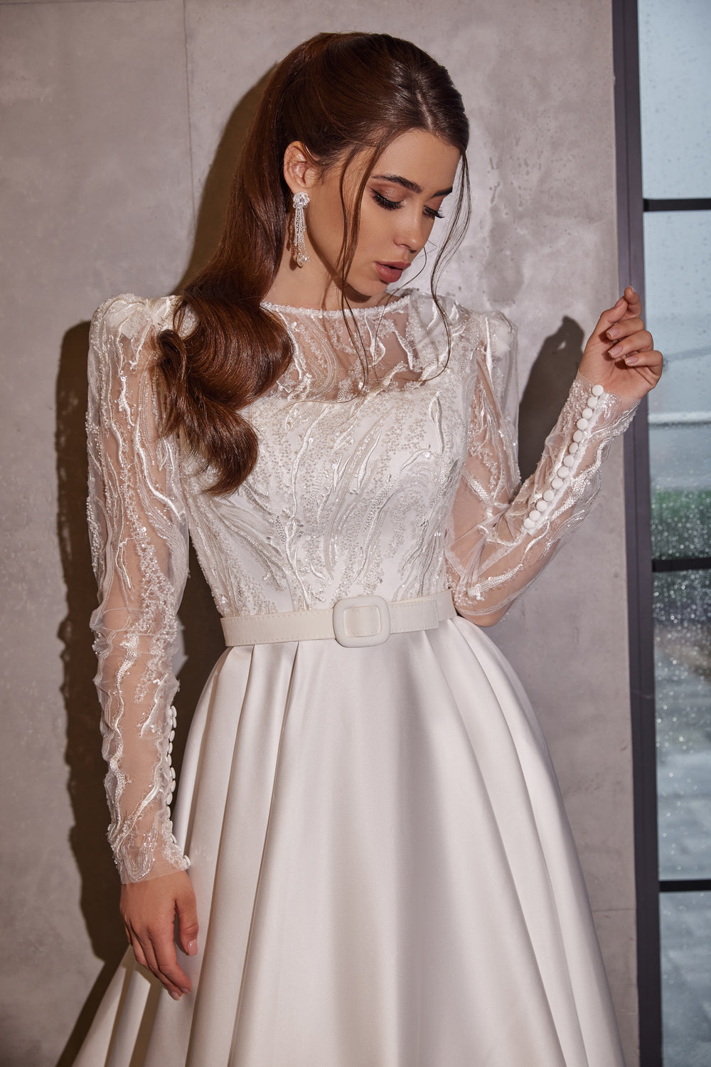 A-Line Satin Wedding Dress, Square Neck, Sleeveless, Flattering Waist, Full Skirt, Minimalist Bridal Couture