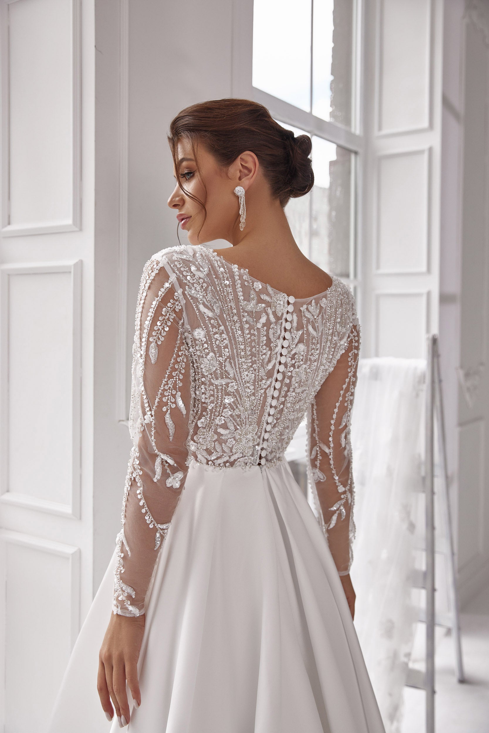 A-Line Wedding Dress with Beaded Illusion Sleeves