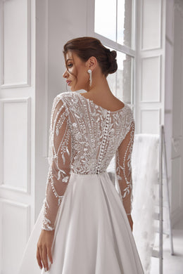 A-Line Wedding Dress with Beaded Illusion Sleeves