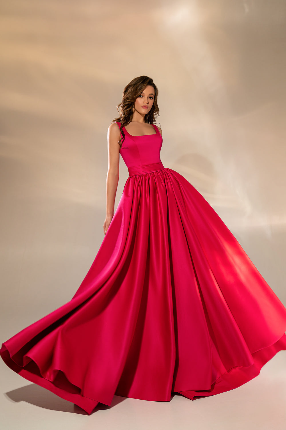 Women's Royal Satin Evening Dress with Lace Skirt and Fitted Corset