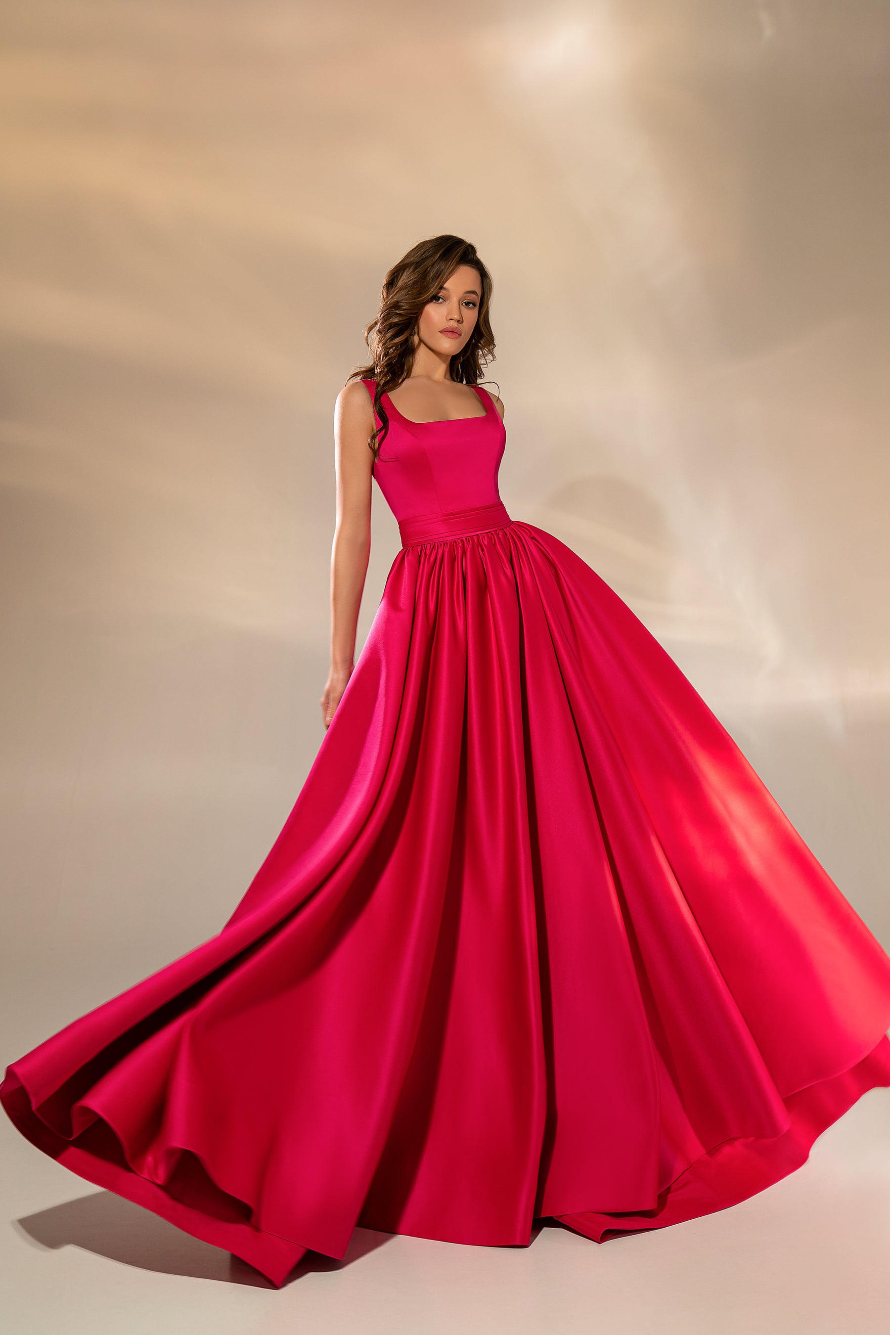 Women's Royal Satin Evening Dress with Lace Skirt and Fitted Corset