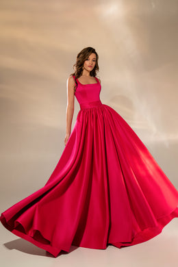 Women's Royal Satin Evening Dress with Lace Skirt and Fitted Corset