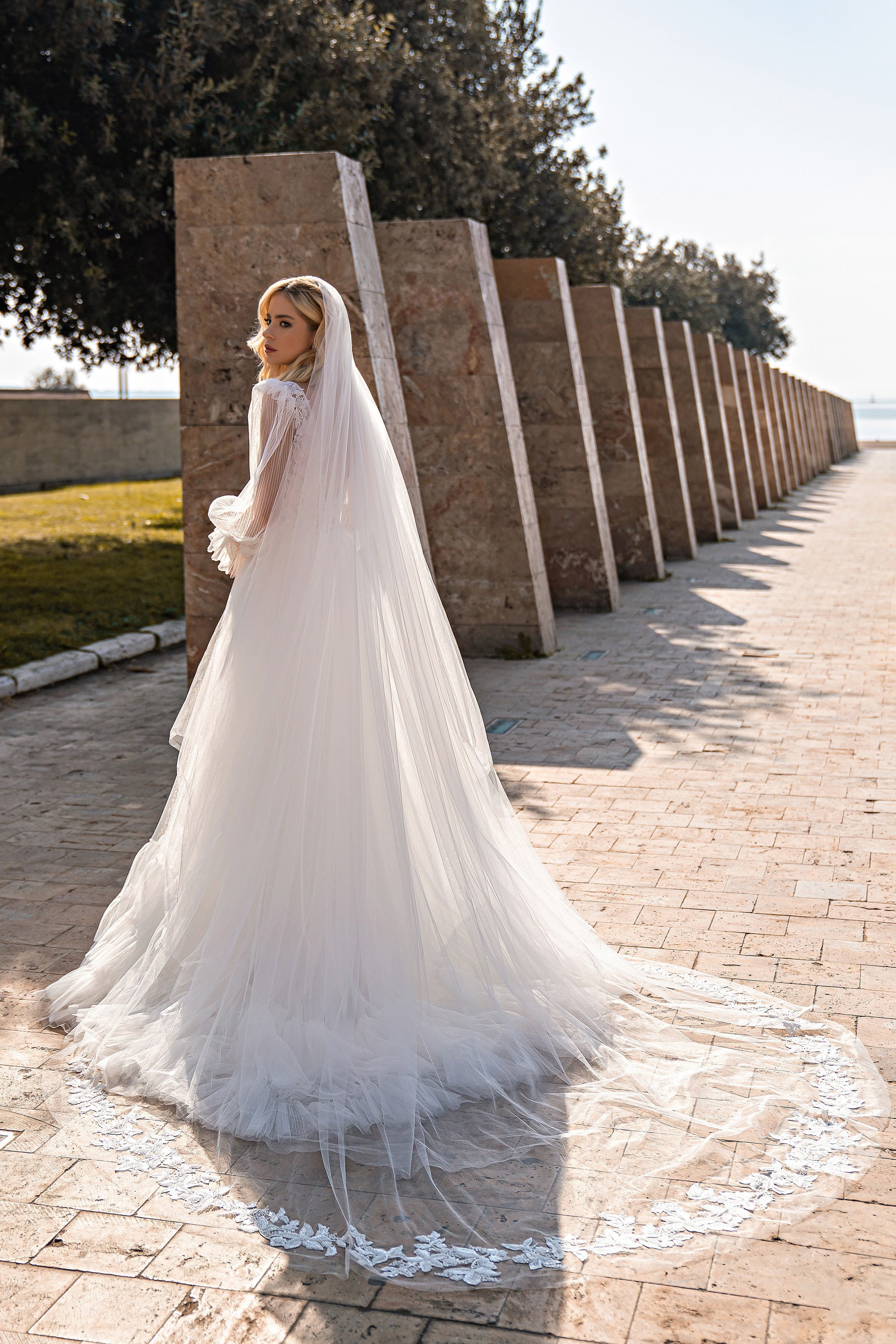 A-Line Wedding Dress with Bishop Sleeves