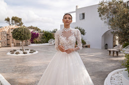 2-in-1 Lace Long Sleeve Ball Gown Wedding Dress with Satin Overskirt