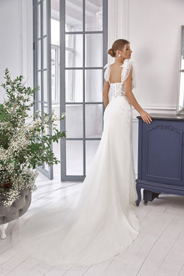 Sheath Wedding Dress with Beaded Bodice and Detachable Overskirt