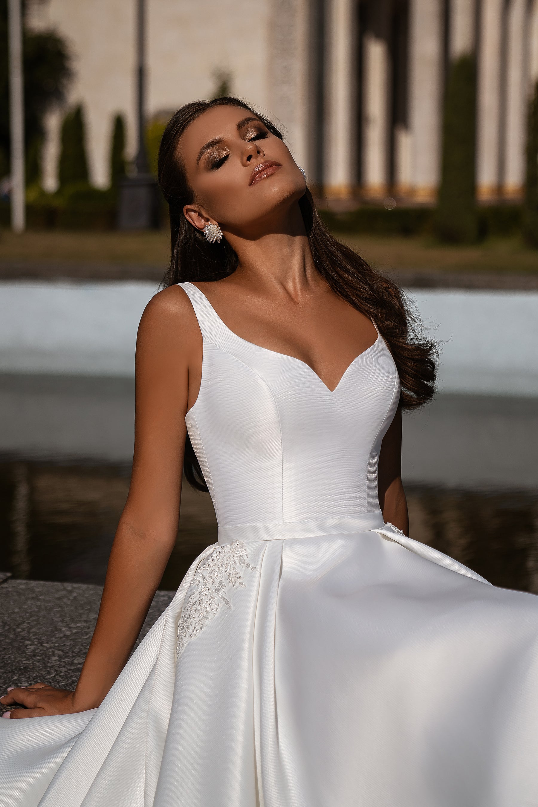 Mikado Ball Gown Wedding Dress with Detachable Lace Bolero and Pockets