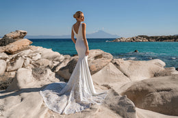 Mermaid Lace Wedding Dress with Open Back and Chapel Train for Beach Brides