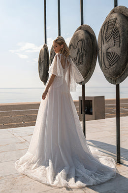 A-Line Wedding Dress with Detachable Sheer Cape