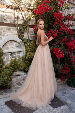 Women's Spaghetti Strap Prom Dress with Tulle Slit Skirt
