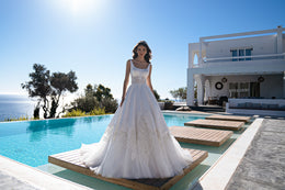 Scoop Neck Princess Wedding Dress with Lace Corset Bodice
