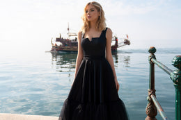 Women's Pink Party and Black Tulle Evening Dress