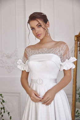 A-Line Wedding Dress with Illusion Neckline and Ruffle Sleeves