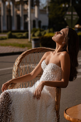 A-Line Wedding Dress with Beaded Corset and Detachable Tulle Shoulder Accent