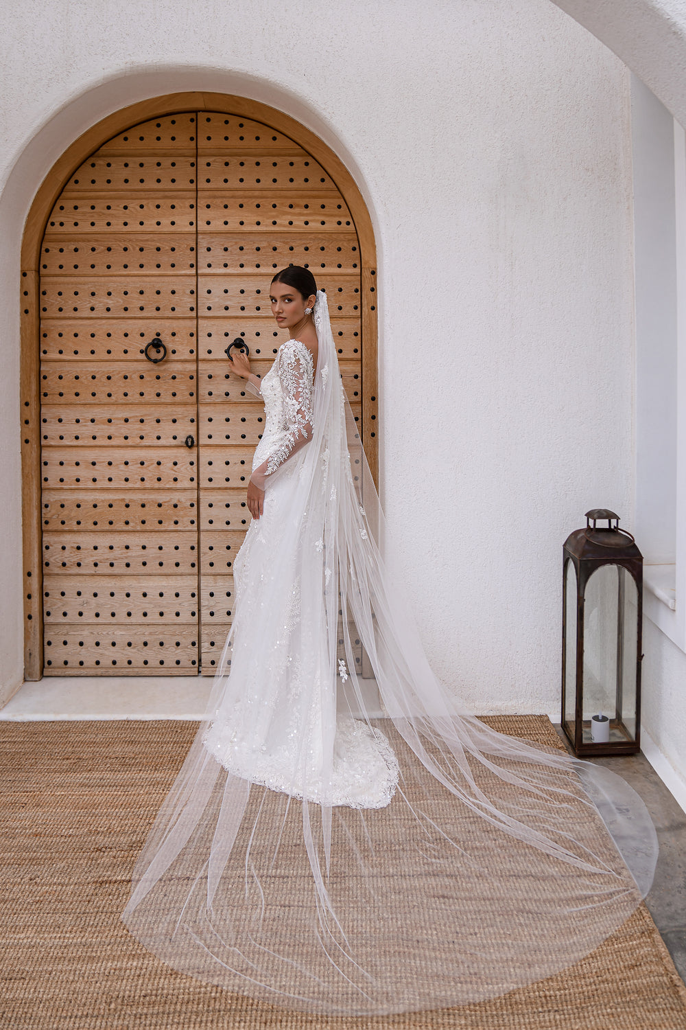 Long Tulle Veil Bundle with Guipure, Beads, Pearls, Crystals, and Sequins - 2.6x3.0m - Hair Attachment Loops