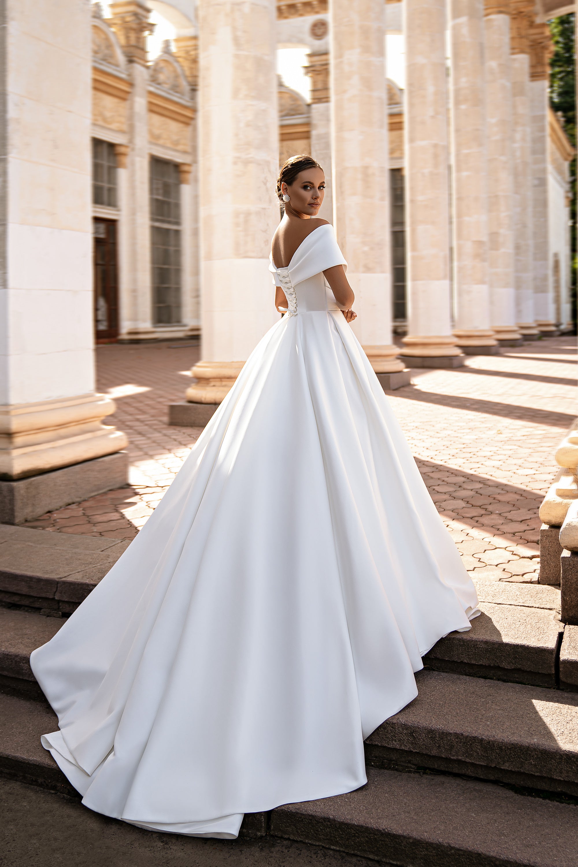 Mikado Ball Gown Wedding Dress with Draped Bardot Neckline