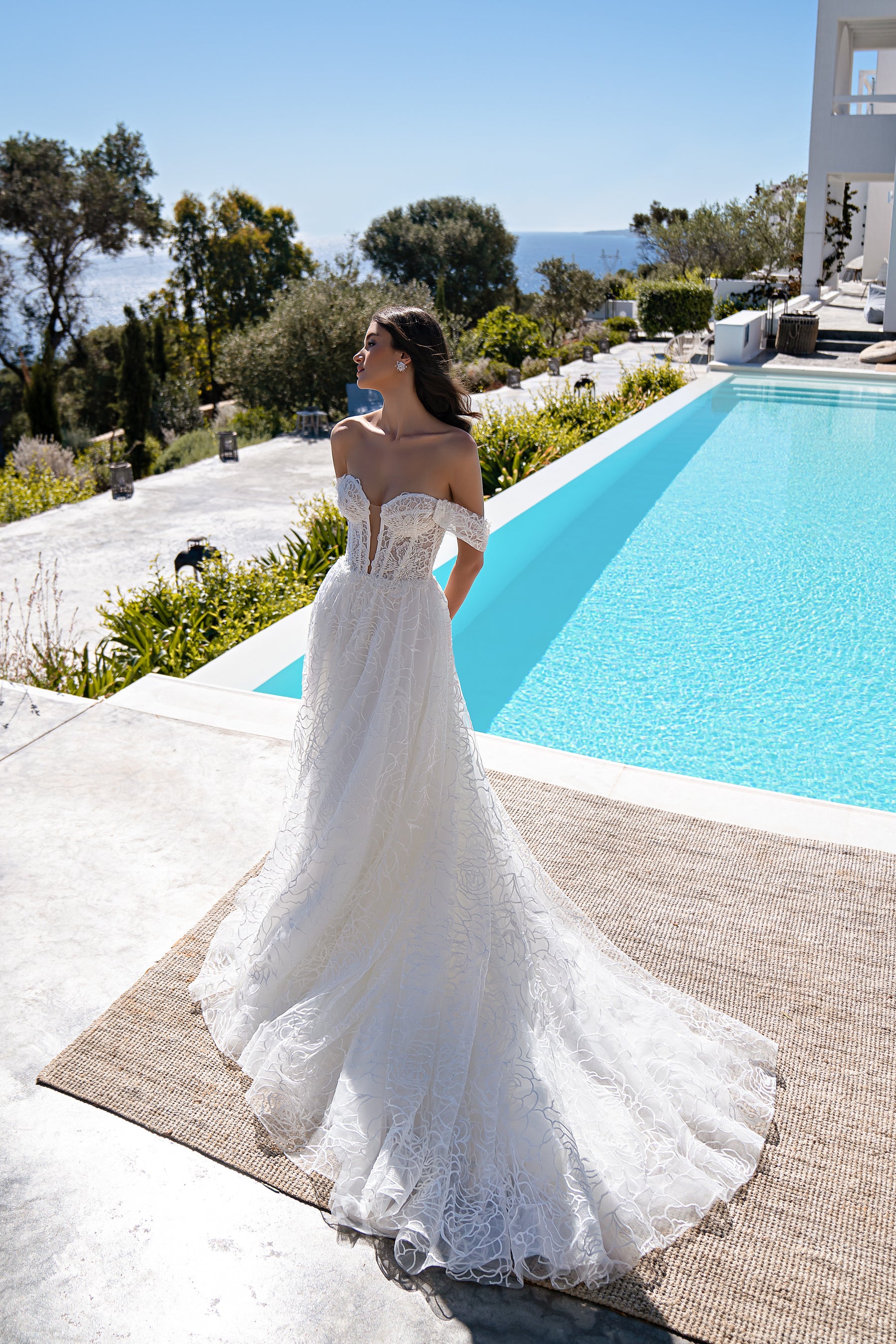 Off-the-Shoulder A-Line Wedding Dress with Bishop Sleeves