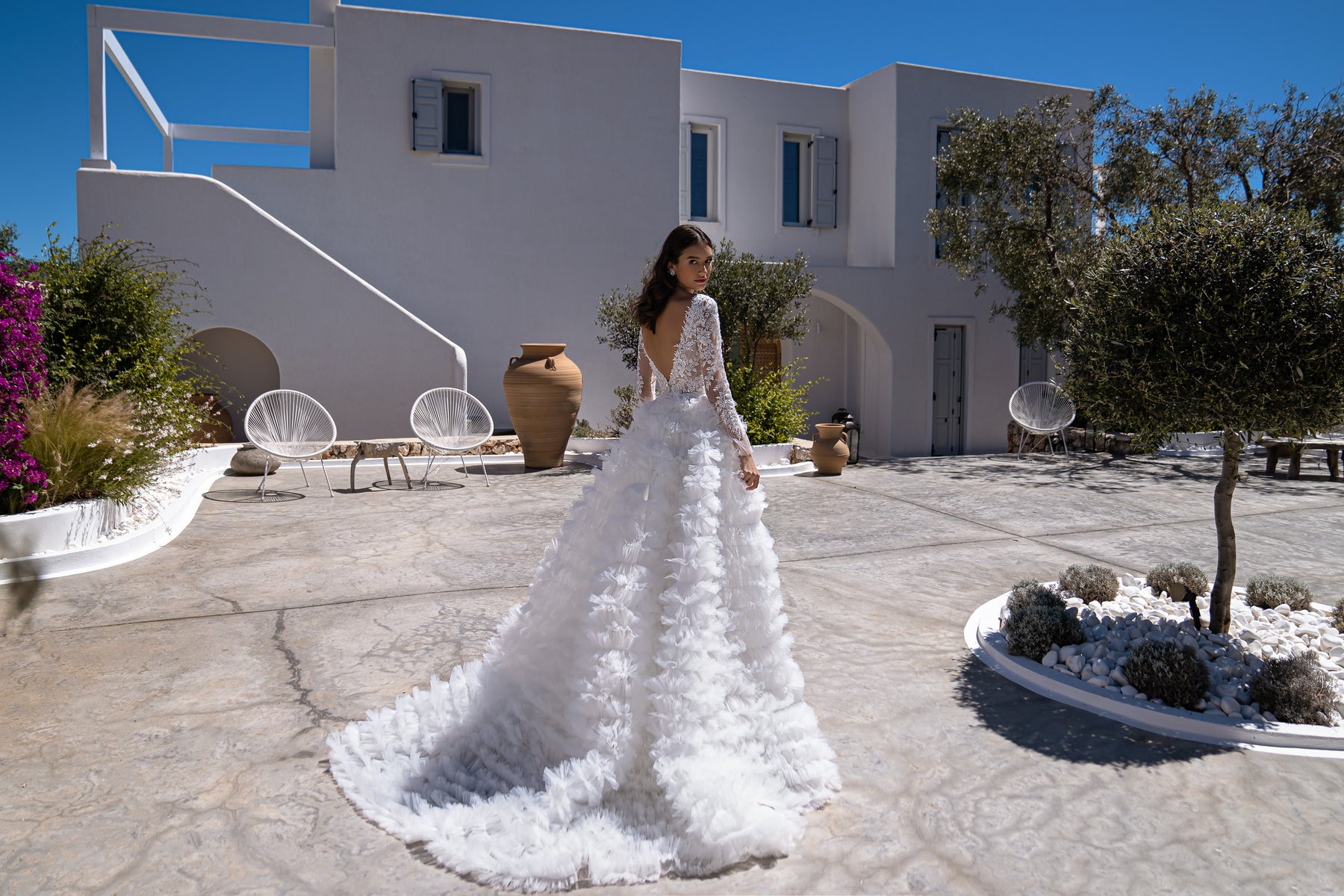 2-in-1 Lace Sheath Wedding Dress with Ruffled Overskirt