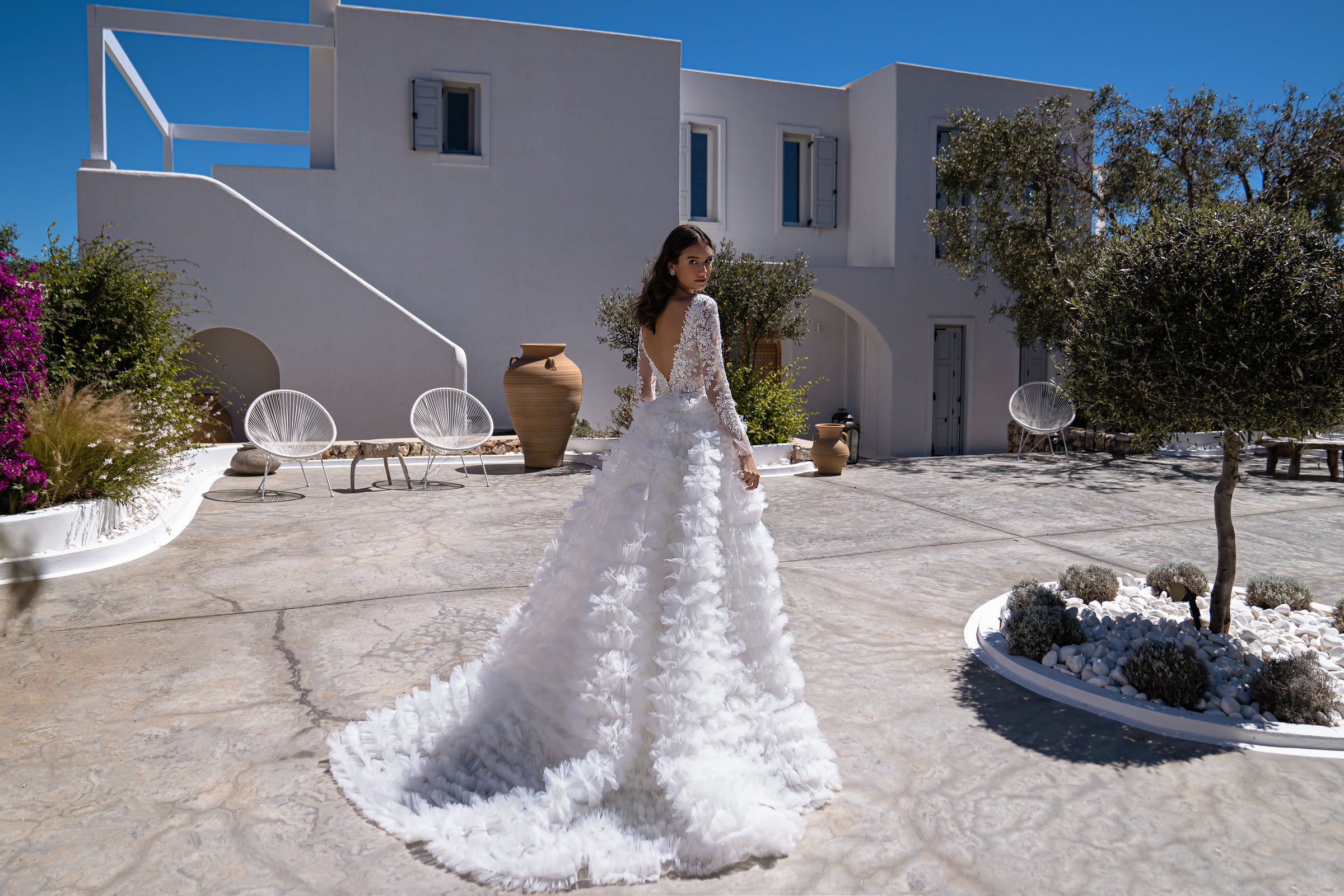 2-in-1 Lace Sheath Wedding Dress with Ruffled Overskirt