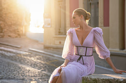 Women's V-Neck V-Back Tea-Length Evening Dress