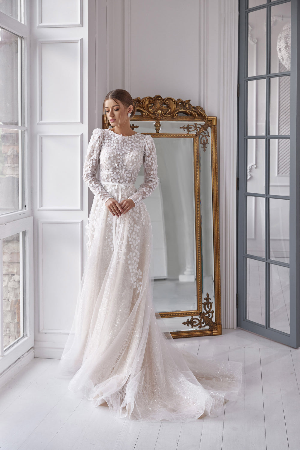 A-Line Wedding Dress with Long Lace Sleeves